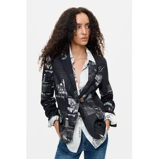 Desigual, Patchwork-blazer mit print, Damen, Baumwolle, Schwarz, L, BLACK, L