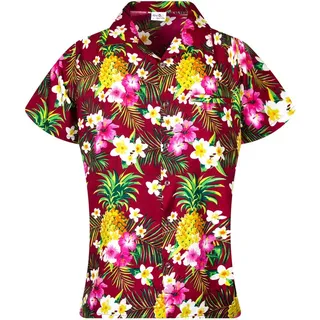 King Kameha Hawaii-Bluse Pineapple Flowers Rot S