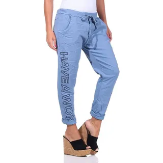 Mississhop Jogginghose Damen Hose Freizeithose Stoffhose Boyfriend Stretch Hose M.349 blau