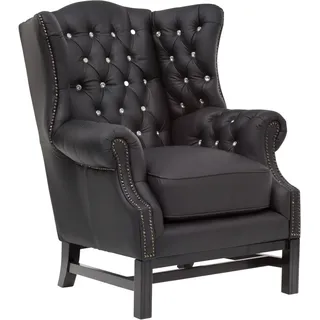 Sessel Chesterfield Echtleder schwarz Ohrensessel Armlehnsessel Kingsfield