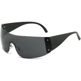 Long Keeper Wrap Around Sonnenbrille für Damen Herren, Trend Y2k Sonnenbrille Damen Groß Vintage 2000s Mode Randlose Brille mit UV Schutz - Einheitsgröße