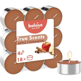 Bolsius – 18 Teelichter – Apfel Zimt – Brenndauer: 4 Stunden – Innendekoration – natürliche Extrakte – mit natürlichem veganem Wachs