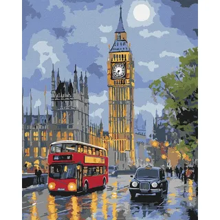IDEYKA London bei Nacht ©art_selena_ua Malen nach Zahlen für Erwachsene, einfaches Acryl-Malen nach Zahlen für Erwachsene, mit rahmen,DIY als Geschenk, 40x50cm
