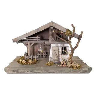 Krippe Krippenstall Maurach aus Holz mit Licht 38x18x21 cm - Weihnachtsdeko