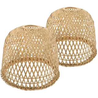 Gewebter Lampenschirm 2 Stück aus Bambus für Pendelleuchte | Lampenschirm Retro Vintage, Rustikaler Look für Deckenlampe, 5cm Öffnung, Leicht und Montierbar