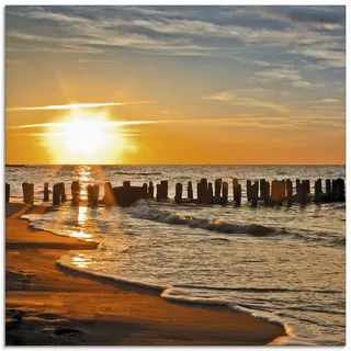 ARTland Wanddeko Glasbilder Wandbild Glas Bild einteilig 50x50 cm Quadratisch Strand Meer Küste Sonnenuntergang Natur Landschaft Nordsee Maritim T3ZU