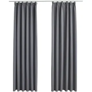 vidaXL 2X Vorhang Verdunkelung mit Haken Verdunkelungsvorhang Kräuselband Thermo Gardine Blickdicht Vorhänge Wohnzimmer Grau 140x175cm
