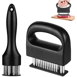 SNSYGN 2 PCS Steaker Fleischzartmacher, Schnitzelklopfer Fleischklopfer Edelstahl Rutschfestem Meat Tenderizer mit 48 Klingen und 21 Klingen für Steak, Huhn, Schwein, Fisch, BBQ