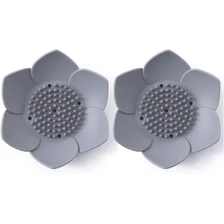 Set Mit 2 Silikon-seifenschalen Mit Japanischem Blumenmuster (grau)