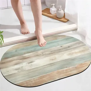 Badezimmerteppich Badteppich Groß 80x150cm Absorbierender Schnelltrocknend Badvorleger Badematten SaugfäHig Waschbar Badematte Holz Bath Bathroom Mat, Teppich Badezimmer Matte Bad Teppich Gross A338