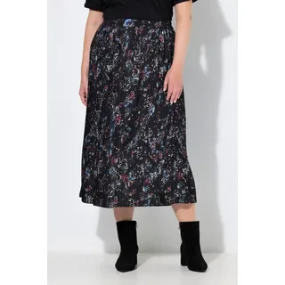 Ulla Popken Plisseerock A-Linie Schmetterlinge Schwarz 46/48