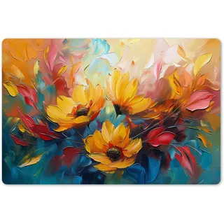 KitchenYeah© Platzsets Abwaschbar 6-Teilig Tischsets Platzdeckchen Platzset | 45x30 cm - Unterlage Tischset Esstisch Edle Tischunterlage Placemat Blumen - Sonnenblumen - Kunst - Gelb