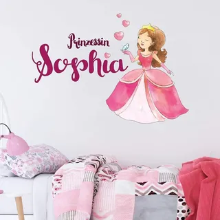 tjapalo® v138 wandtattoo prinzessin mit name Mädchen Wandtattoo Kinderzimmer Mädchen Name Wandtattoo Mädchen mit namen pink, Größe: B80xH58cm