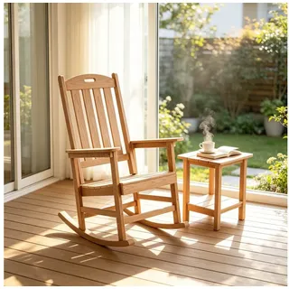 WILLIAMSPACE Schaukelstuhl Schaukelstuhl aus HIPS, wetterfest, mit Armlehnen, Garten & Terrasse beige