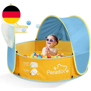 Peradix 4 in 1 Baby Planschbecken Mit Dach,Baby Zelt Pop up Bällebad Mit Basketb