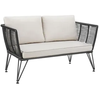 Tectake Garten-Loungesofa, Sundo rundes Polyrattan im Rope-Design - Grau