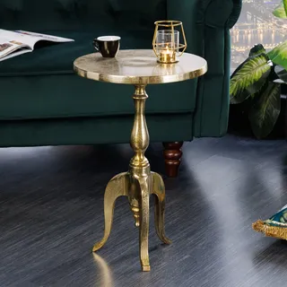 Barock Beistelltisch SAVOY 55cm gold Metall Dreibein rund Vintage Nachttisch