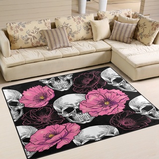 Use7 Sugar Skull Mohnblumen-Teppich, für Wohnzimmer, Schlafzimmer, Rosa, Textil, mehrfarbig, 203cm x 147.3cm(7 x 5 feet)