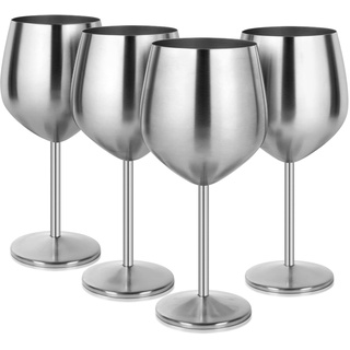 Livole Rotweingläser Set, 18Oz 550ml Weingläser aus Edelstahl, Champagner Gläser, Pokale Groß Bauchig, Cocktailgläser mit Stiel, Wine Glass Set für Cocktails, Rotwein, Silber (4er Pack)