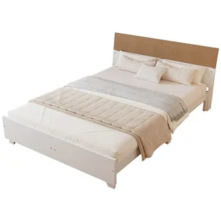 REDOM Holzbett Erwachsenenbett Doppelbett Paneelbett Gästebett (Kopfteil farblich abgesetzt, mit 15 Latten und Bettseite Mittelfuß, 160x200cm), ohne Matratze
