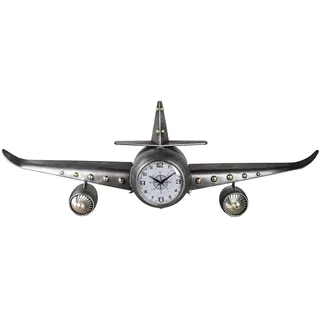 formano Wanduhr Metall Wanduhr Flugzeug 142 x 50cm 3D Metall Uhr Silber XXL Dekoration bunt