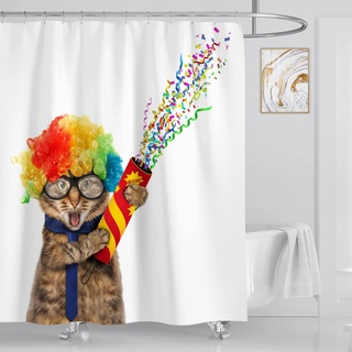OCEUMACO Duschvorhang Katze Motiv 200x200 3D Funny Cat Lustig Muster Shower Curtains Textil Antischimmel Wasserdicht Kinder Duschvorhänge Badewanne Stoff Waschbar Lang Vorhang mit Ringe - Bunt