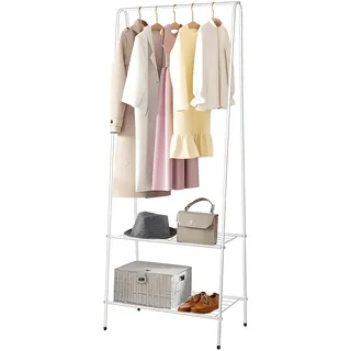 Youyijia Kleiderständer Metall Kleiderstange 60 cm x 151 cm Kleiner Garderobenständer für Schlafzimmer mit Schuhablage Kleiderstange mit Zwei Regalen Kleiderstangen für Kleidung (Weiß)