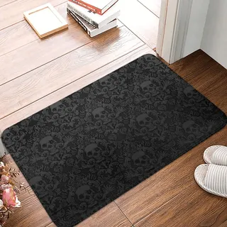 Badematten Goth Gothic Black Skull Damast 40X60Cm Sauberlaufmatte Wasserabsorbierend Fußmatte Innen Dauerhaft Fussmatte Für Außenbereich Garage Innen