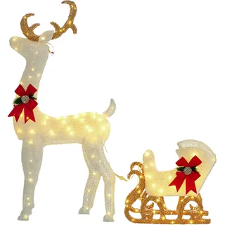 Outsunny LED Rentier und Schlitten Weihnachtsdeko 170 warmweißen LEDs | Weihnachtsbeleuchtung, Weihnachtsdekoration, Weihnachtsfigur, für Außen & Innen