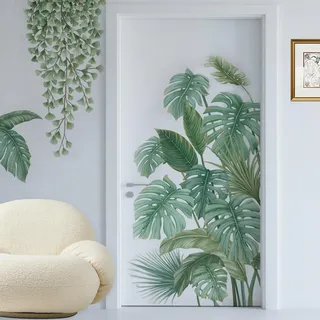 2 Stücke Wandtattoo Pflanzen Tropische Blätter Wandaufkleber Grün Natur Dschungel Schlafzimmer Flur Wandsticker Wohnzimmer Kinderzimmer Deko für Modern Küche Wohnzimmer Flur Wand Deko Wall Stickers