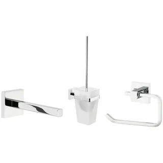 tesa Badaccessoire-Set DELUXXE Toilettenbürsten Set ohne Bohren, Spar-Set, 3 tlg., selbstklebend - chrom - silber glänzend silberfarben