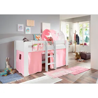 RELITA Hochbett Andi 90 x 200 cm Buche dekor weiß rosa