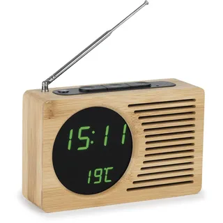 Atlanta Digital-Wecker LED Anzeige mit Radio-Funktion Temperaturanzeige Bambus Gehäuse - 2601, Braun, 16 x 10 x 5 cm