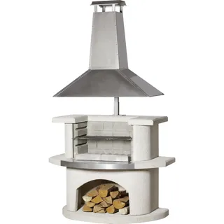 Buschbeck Grillkamin Venedig mit Edelstahlhaube 110 x 65 x 210 cm weiß/Edelstahl