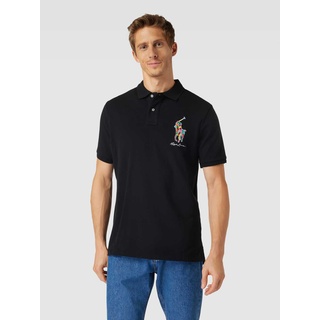 Classic Fit Poloshirt mit Label-Stitching, Black, S