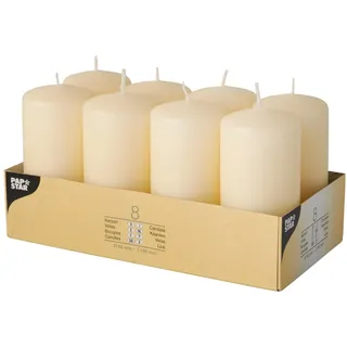 Papstar Stumpenkerzen / Säulenkerzen creme (8 Stück) rund, Durchmesser 5 cm, Länge 10 cm, lange Brenndauer ca. 16 Stunden, rußfreies Abbrennen, für Gastronomie, Feiern und Feste, #17981