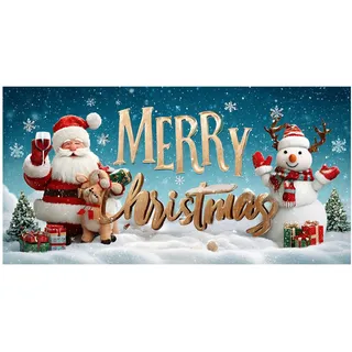 Garagentor Banner Weihnachten 240x210cm Frohes Weihnachtsbanner Outdoor Garagentor Hintergrund Dekoration Frohes Neujahr Banner für Winterferien Weihnachtsfeier Neujahr Wand Deko (A)