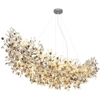 GLOBO LIGHTING LED Kronleuchter mit Kristall 2-farbig Breite 150cm, dimmbar, LED wechselbar, Warmweiß, ausgefallene Pendelleuchte groß für Esstisch, Esszimmer-Lampe hängend silberfarben