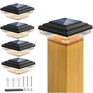Forever 4 Stück Solar Pfostenleuchten, 8LED Solarleuchten für Außen Solar Zaunpfosten Lampe für hölzerne Pfosten, Plattform, Patio, Zaun beleu... - Schwarz