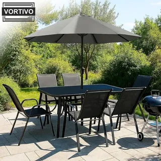 vortivo Gartenmöbel Set 8-tlg. Schwarz