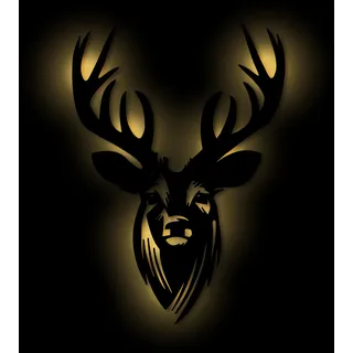 Namofactur® - Hirschkopf Wanddeko mit LED Beleuchtung, Schwarz lackiert oder unbehandelt – Warmweiße LED oder Farbwechsel-Licht (mit USB & Fernbedienung) – Hirschgeweih Deko – Größe XL (57 x 40 cm)