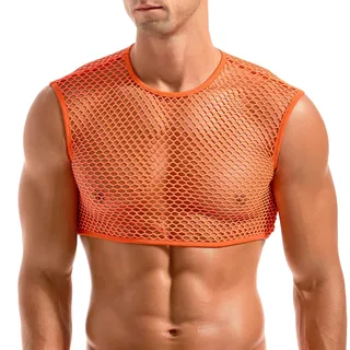 Amy Coulee Herren Bauchfreies Netz Shirt Mesh Crop Top | Fischnetz, Neon, Durchsichtig, Netzoberteil, Netzshirt, Tank Top, Netzhemd, Rave, Club, Sexy, Cropped, Ärmellose - M