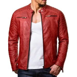Redbridge Herren Jacke Übergangsjacke Biker Lederjacke Kunstleder mit gesteppten Bereichen M Rot - M