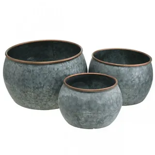 Florists Products Übertopf 3er-Set Dekotopf Metall Silber Kupfer Antik-Look Übertopf silberfarben