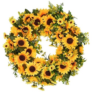 türkranz modern,Türkranz, dekorative Girlande, Sommerkranz gelbe Sonnenblume grüne Blätter Girland