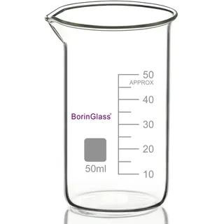BorinGlass Hochborosilikatglas-Becher mit Ausguss, 1er-Pack, 50 ml, Graduiert, Hoher Laborbecher