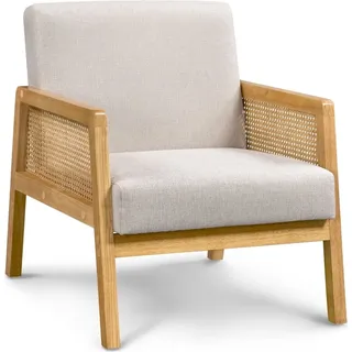 Yaheetech Sessel gepolstert Loungesessel, mit Armlehnen aus Rattan, Einzelsofa für Wohnzimmer/Empfangsraum/Leseecke - Beige