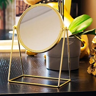 display4top Retro Golden Make-up-Spiegel, dekorativer Schminkspiegel, 360° drehbar, Metall, Kosmetikspiegel, runder Schönheitsspiegel