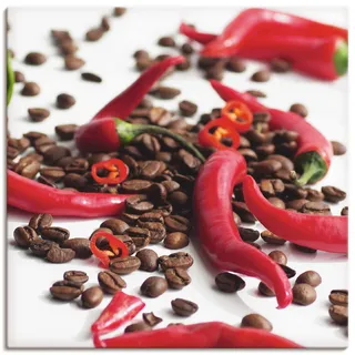 Wandbild ARTLAND "Frische Chili auf Kaffee" Bilder Gr. B/H: 50 cm x 50 cm, Leinwandbild Lebensmittel quadratisch, 1 St., rot Kunstdrucke als Leinwandbild, Poster in verschied. Größen