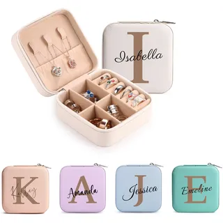 MeMeDIY Personalisierte Schmuckschatulle mit Namen/Blume Individuelles Leder Reise-Schmuckkästchen Schmuck-Organizer-Box Hochzeit Brautjungfer Geschenke für Frauen und Mütter -H2